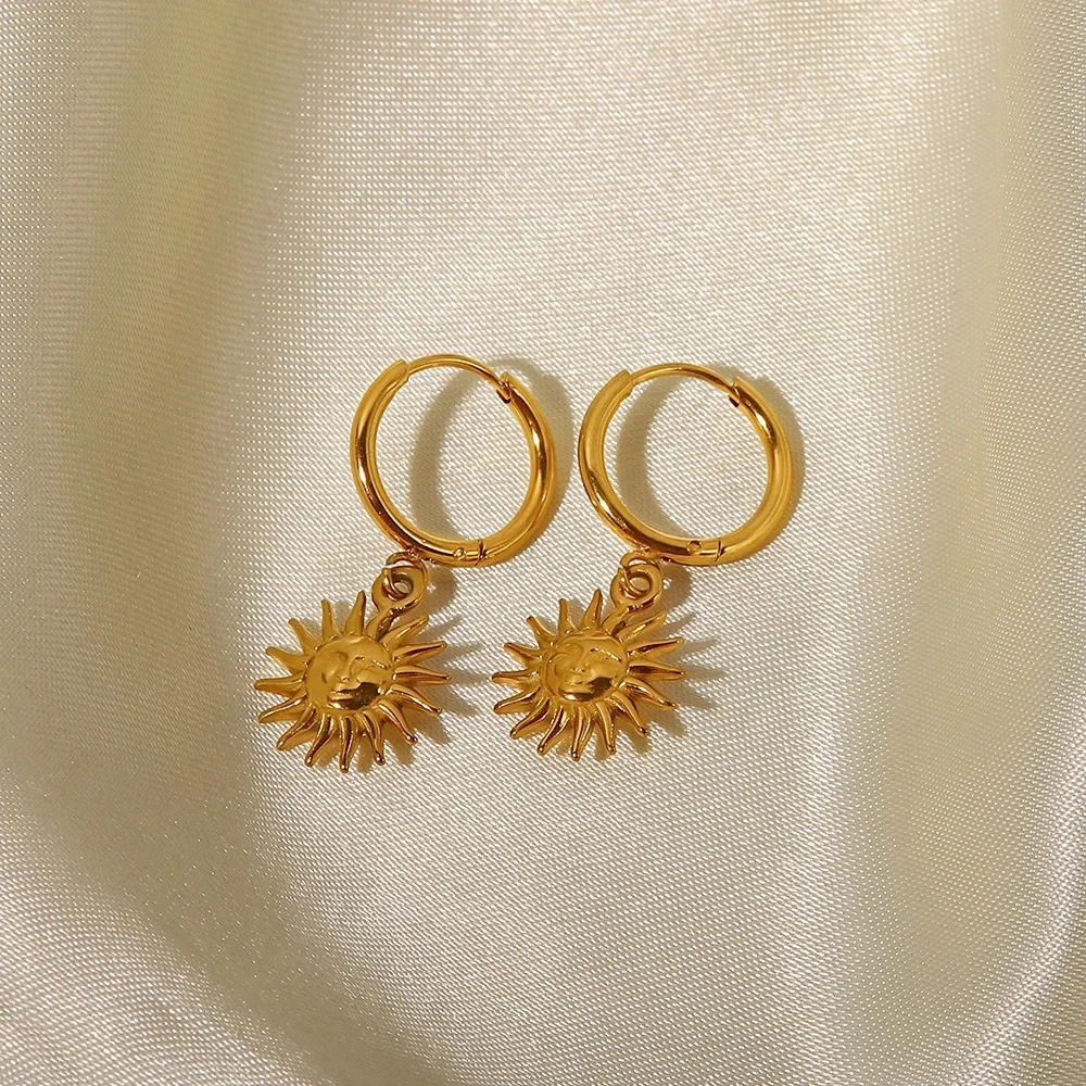 18K Gold Sunface Earrings*Bohemian Earrings*Boho*Celestial*Moon*Star*Waterproof - Picture 4 of 7